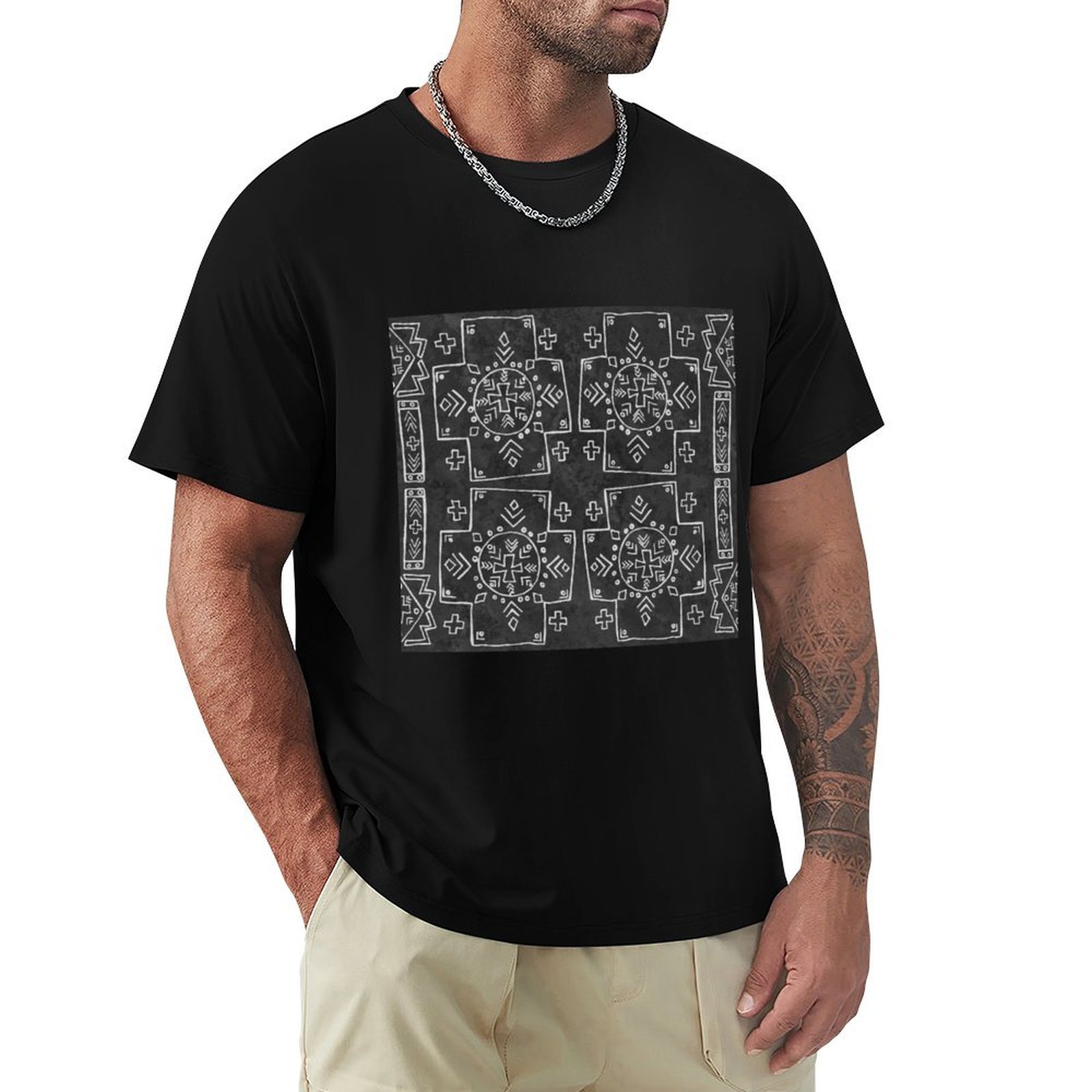 Mudcloth Print Top - Camiseta de Trabalho Utilitária de Manga
