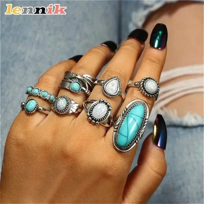 Ethnic Wear Fashion Designer - LENNIK Conjunto de Anéis Femininos Boho