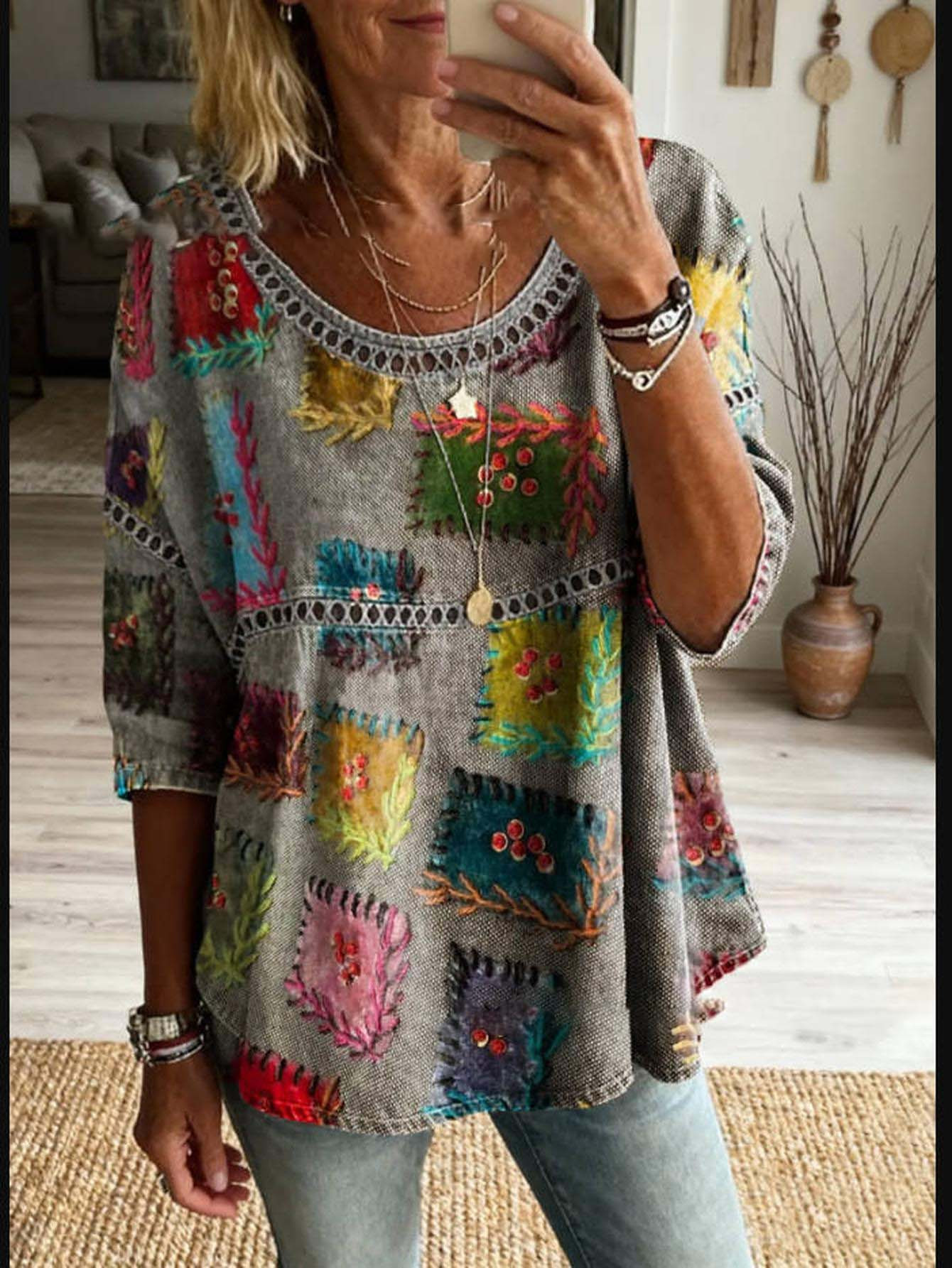 Ethnic Fashion Collection - Blusa Feminina Plus Size com Estampa