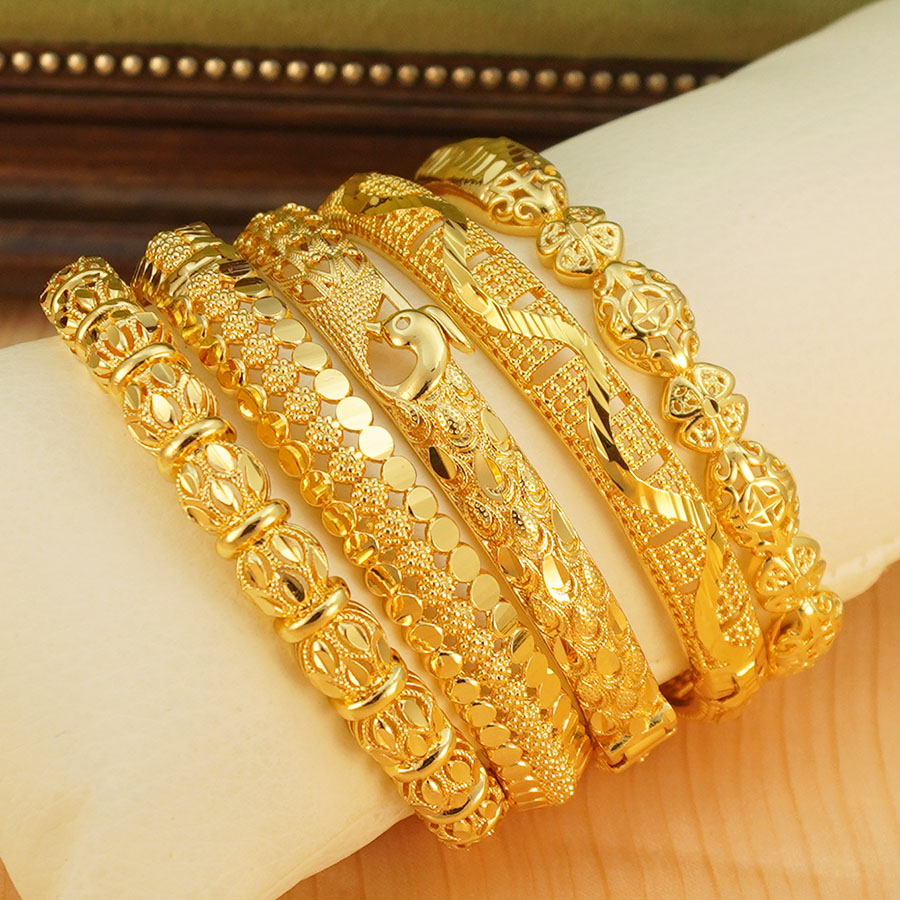 Ethnic Fashion Dubai - Conjunto de Pulseiras Douradas com Pavão