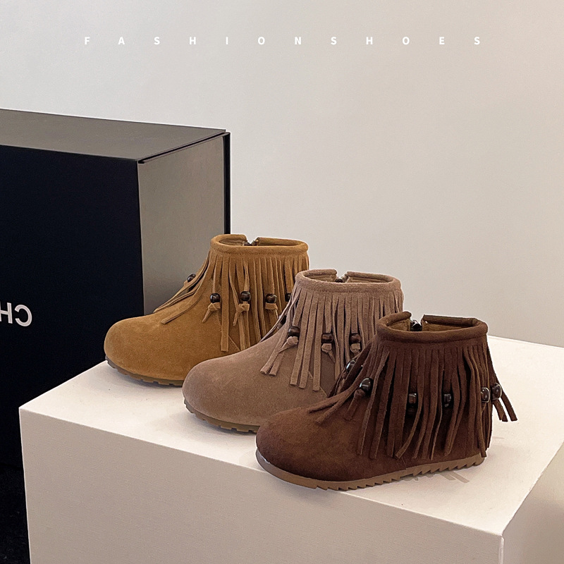 Kids Ethnic Fashion - Moda retro menina borla tornozelo botas