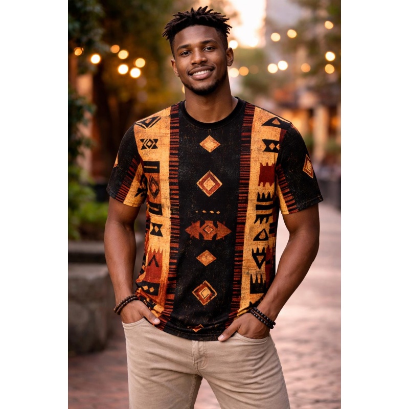 Mudcloth Print Top - Camiseta Masculina com Estampa Tribal Africana