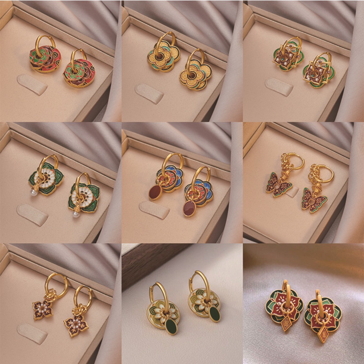 Ethnic Wear Fashion Designer - Brincos étnicos chineses coloridos esmaltados para