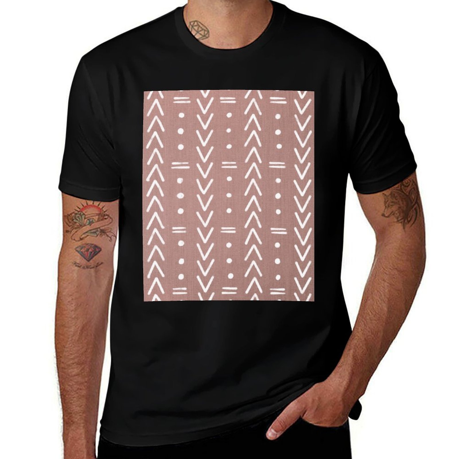 Mudcloth Print Top - Camiseta Mudcloth com formas geométricas brancas