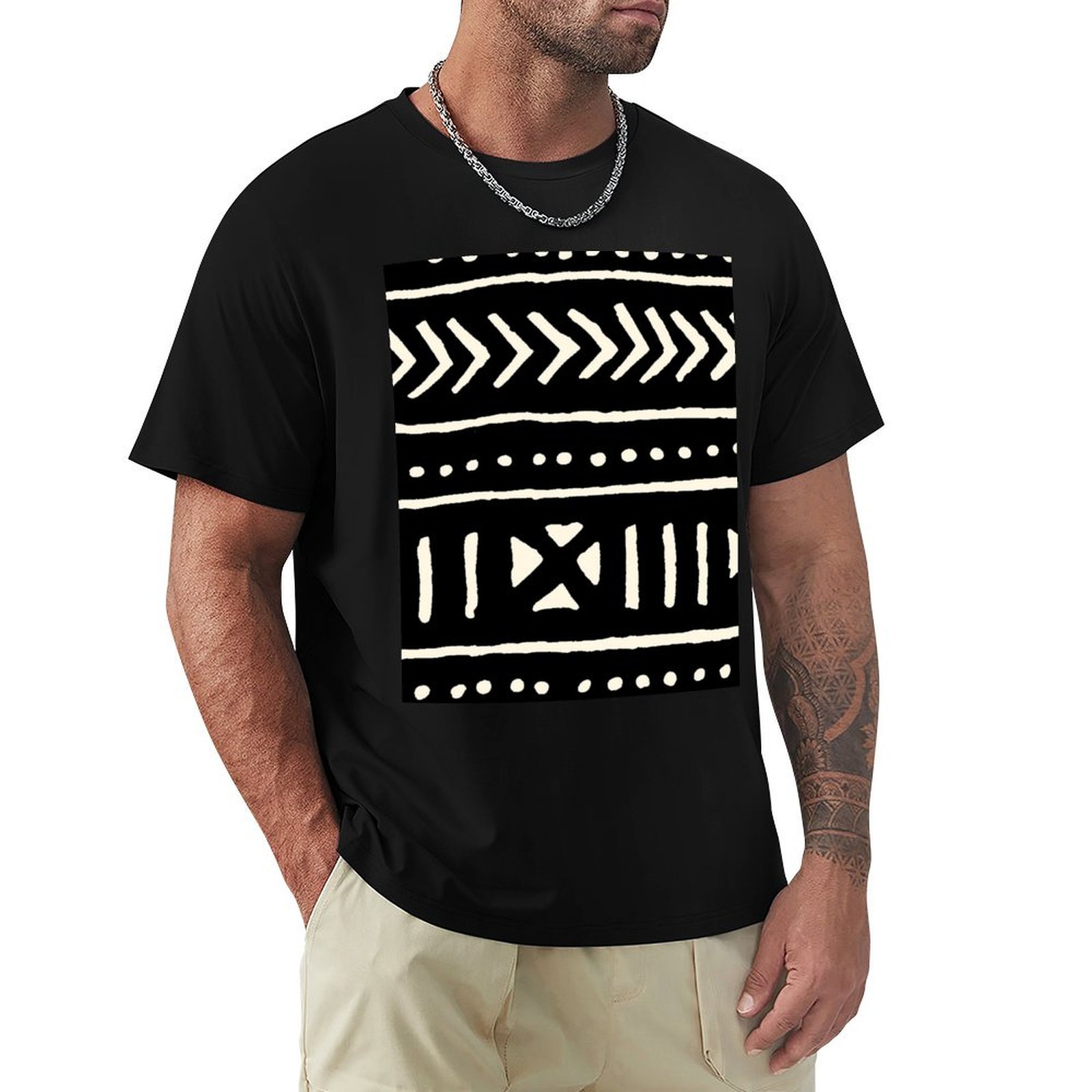 Mudcloth Print Top - Camiseta de tecido africano preto e