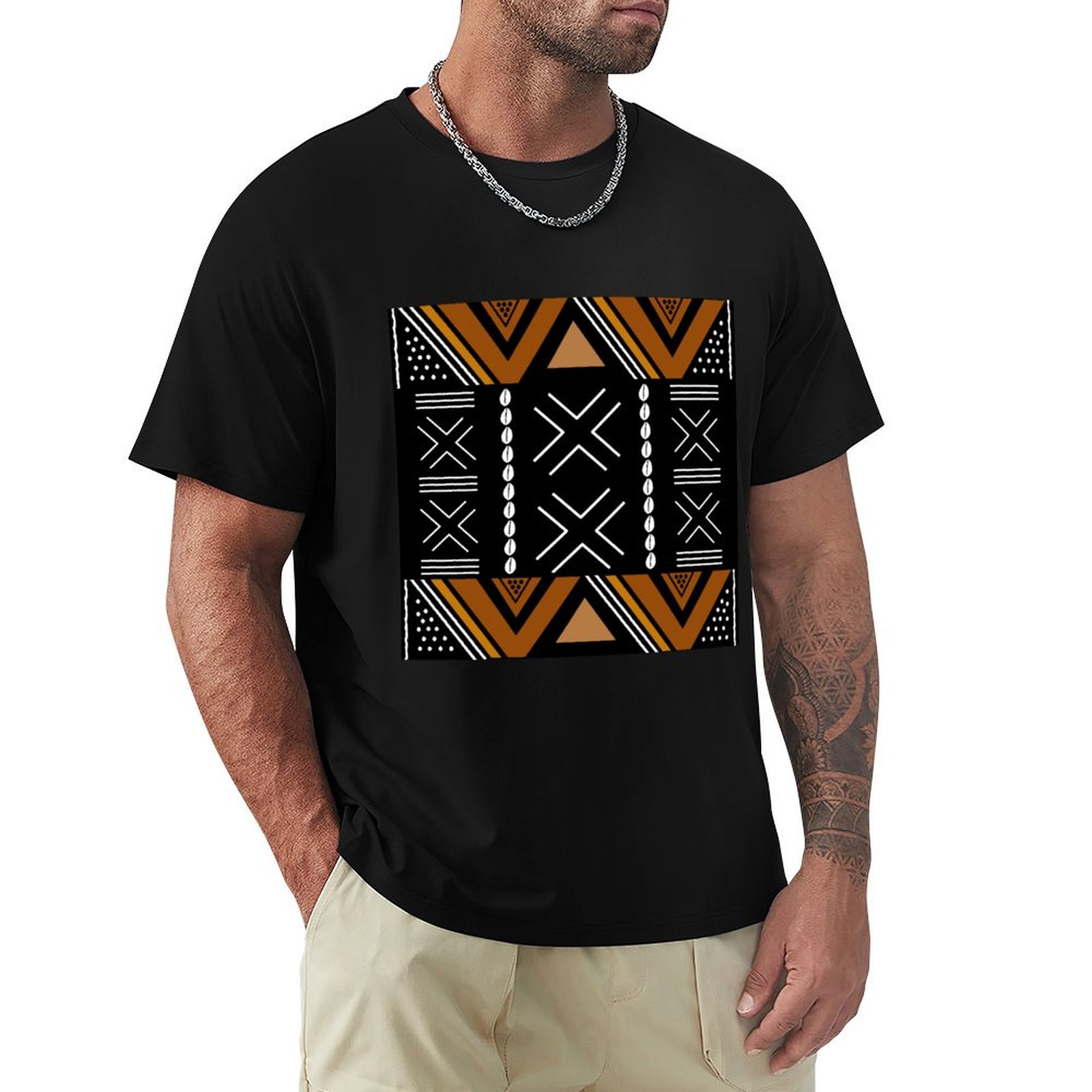 Mudcloth Print Top - Camiseta Casual de Manga Curta Tamanho